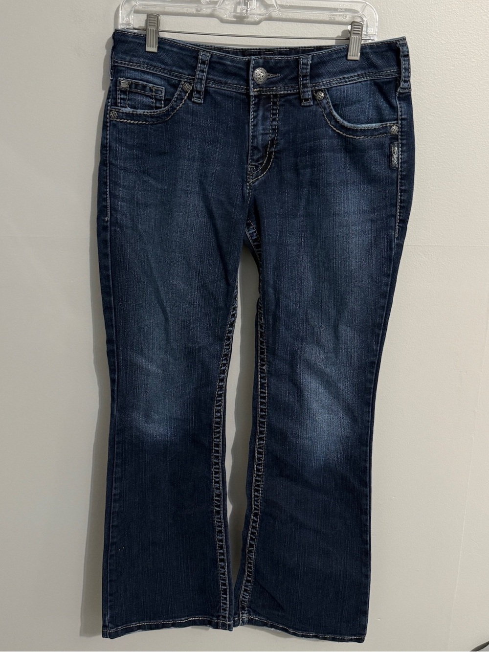 Silver Jeans Womens 30 Suki Surplus Flap Pocket Full Length Dark Wash Western